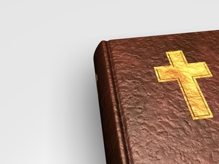 Holy bible with golden cross on book from leather