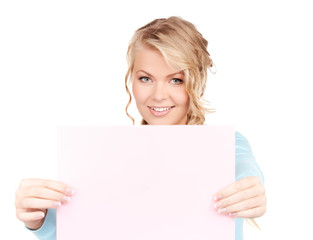Fototapeta premium happy woman with blank board