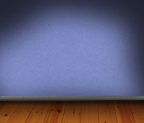 blue grunge interior with wooden floor