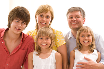 family of five on a light