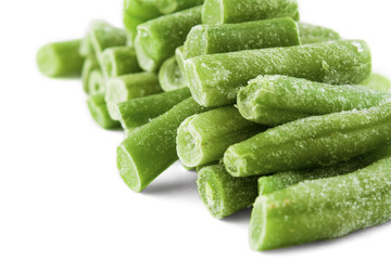 group of frozen french beans isolated over white