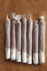 joint cigarettes hand rolled in row tobacco