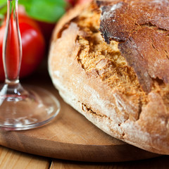 Close-up of beautiful rustic loaf of bread