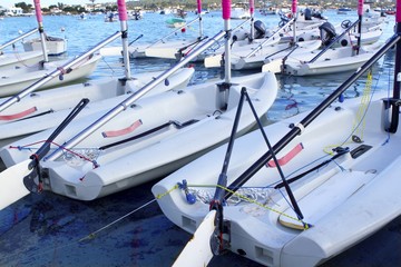 Laser little sailboats row in Formentera