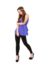 Fototapeta premium Adorable young girl in blue dress