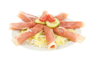 Prosciutto ham and salad