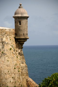 Sentry tower on El Morro Fort in Old San Juan , Puerto Rico