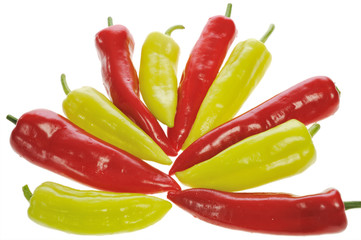 green and red pepper on a white background