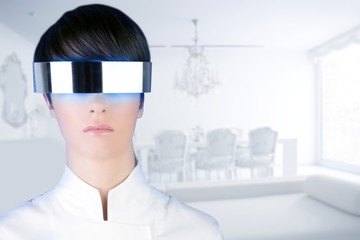 silver futuristic glasses woman modern white house