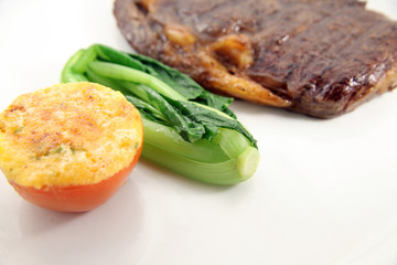 sirloin steak with caisin vegetable