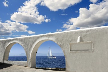 mediterranean sea view white archs architecture
