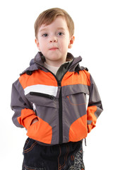 Little boy in jacket and jeans. Series