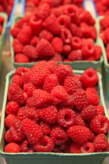 Raspberry baskets at a market