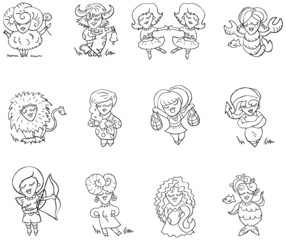 Zodiac Horoscope Tattoo style 12 icons set zodiac sign vector