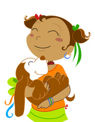 Bambina con cane in braccio