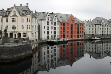 Reflections in Alesund harbour, Norway