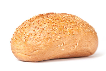 French bun with grains isolated on white background.