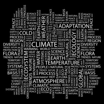 CLIMATE. Word collage on black background.
