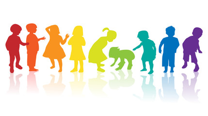 kinder silhouette regenbogen