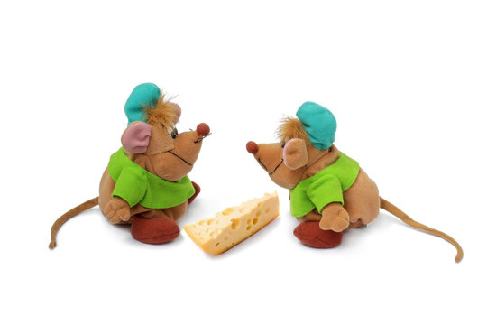 Two rats near a piece of a cheese