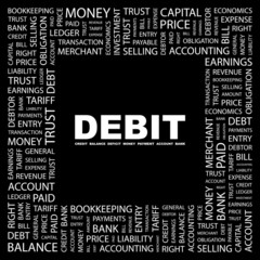 DEBIT. Illustration with different association terms.