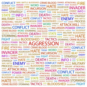 AGGRESSION. Word collage on white background.