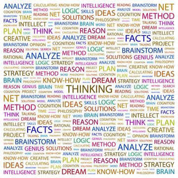 THINKING. Wordcloud vector illustration.