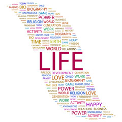 LIFE. Word collage on white background.