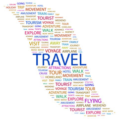 TRAVEL. Word collage on white background.