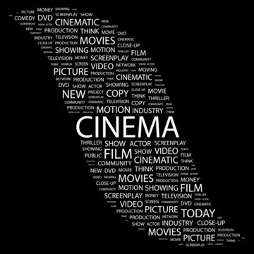 CINEMA. Word collage on black background.