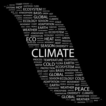 CLIMATE. Word collage on black background.