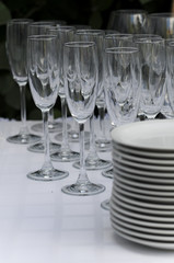 Clean wineglasses  with plates