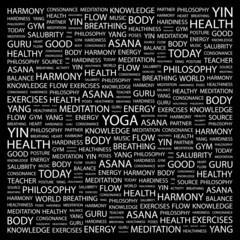 YOGA. Illustration with different association terms.