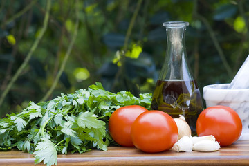 Oil Olive with vegetables