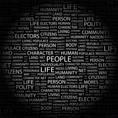 PEOPLE. Word collage on black background.