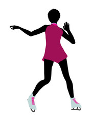 African American Female Ice Skater Art Illustration Silhouette