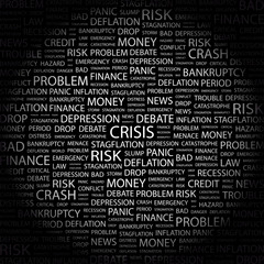 CRISIS. Word collage on black background.