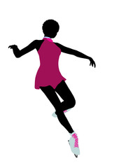 Fototapeta na wymiar African American Female Ice Skater Art Illustration Silhouette