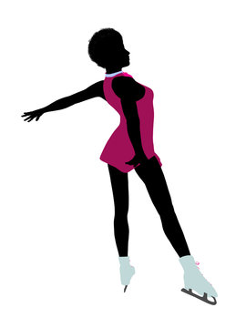 African American Female Ice Skater Art Illustration Silhouette