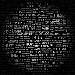 TRUST. Word collage on black background.