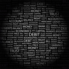 DEBIT. Illustration with different association terms.