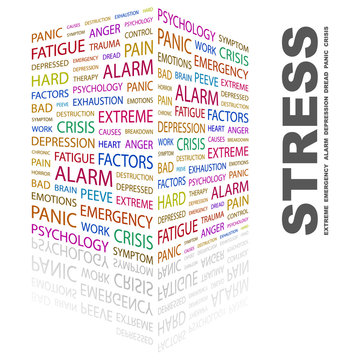 STRESS. Collage with association terms on white background.
