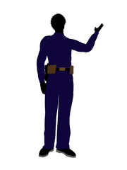 African American Male Police Officer Art Illustration Silhouette