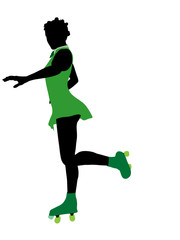 African American Female Roller Skater Silhouette
