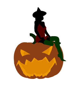 Sexy Halloween Witch Art Illustration Silhouette