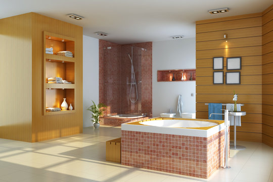 3d render interior of modern bathroom