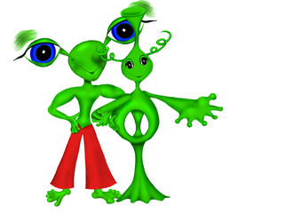 Froschgrünes ausserirdisches Paar aus dem Weltall