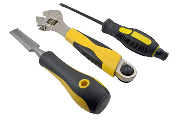 Spanner, large screwdriver and chisel