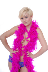 Sexy woman with pink feather boa