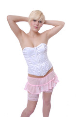 Sexy blond in stockings and basque